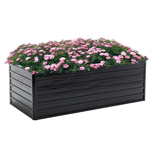 Thanaddo Galvanized Raised Garden Bed 6x3x2ft Outdoor Planter Box Galvanized Steel Garden Bed Kit for Vegetables, Flowers, Herbs and Succulents Black - size: 6x3x2 ft