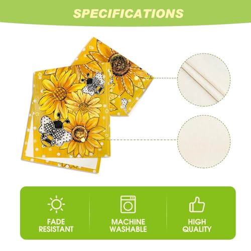 Artoid Mode Yellow Sunflower Bee Flower Polka Dot Summer Table Runner, Seasonal Kitchen Dining Table Decoration for Indoor Party Home 13x72 Inch - color: Yellow, size: 13" x 72", Table Runner