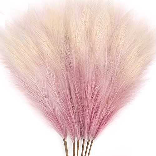 8Pcs 3FT Pink Colorful Faux Pampas Grass for Boho Decor, KALYLOC Non-Shedding Fluffy Artificial Bulrush, Tall Reed Fluffy Stems Vase Filler Living Room Wedding Decoration - color: Pink
