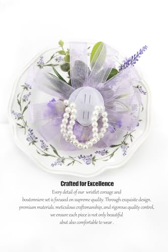 Purple Corsage and Boutonniere Set, Corsage Wristlet for Women and Boutonniere for Wedding Prom Homecoming, Artificial Rose Flowers Boutonniere and Wrist Corsage - color: Purple