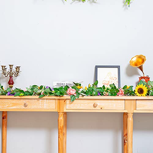 Naidiler Artificial Flower Garland, Sunflower & Rose Vines, Boho Wedding & Birthday Decor, 6ft Straight, Pink & Yellow, Fabric & Plastic - color: Pink Yellow
