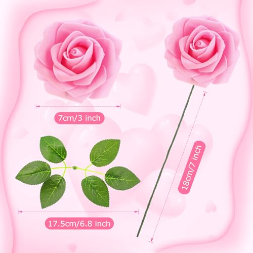 50 Pcs Artificial Foam Rose Flower Faux Bouquet Wedding Fake Rose Gift for Mother's Day Women DIY Bridal Shower Party Table Birthday Home Spring Decor (Bright Pink) - color: Bright Pink