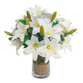 ATFL Artificial Lilies Flowers,9 Pcs Faux Lily Flowers,16''Tiger Lily Branches with 2 Full Blooms and 1 Bud,Faux Fake Lilies Plants for Wedding Bouquet Floral Arrangements (9, White) - color: White