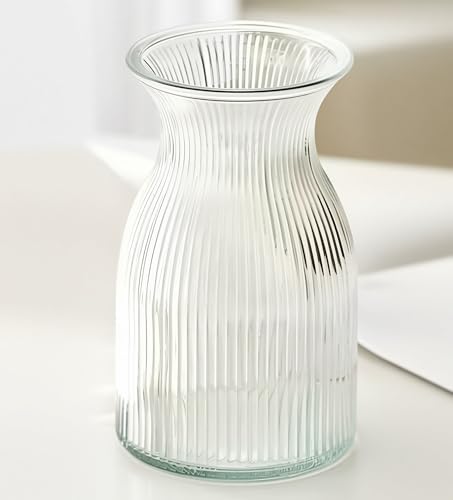 New 2026 Design Ribbed Glass Vase Wide - 8 Inch Tall Ribbed Vase for Wedding Reception, Home Decor, Housewarming Gift - Decorative Flower Vases - Bud Vase for Centerpieces & Cylinder Vases