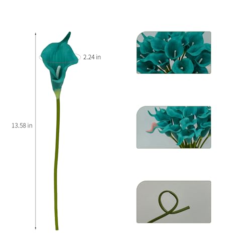20Pcs PU Calla Lily Artificial Flowers Indoor Fake Flowers Artificial Realistic Fake Flowers for Wedding Bouquet Home Decoration Faux DIY Party Living Room Bed Room Kitchen(Blue)