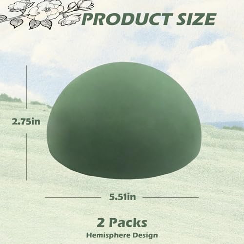 TS-MAYKA 2 Pcs Floral Foam Half Balls 5.5"W x 2.76"H, Green Round Styrofoam Half Sphere for Fresh and Artificial Flower Arrangements, Dry Wet Flower Foam Blocks for Craft, Party, Home Decor (5.51″)