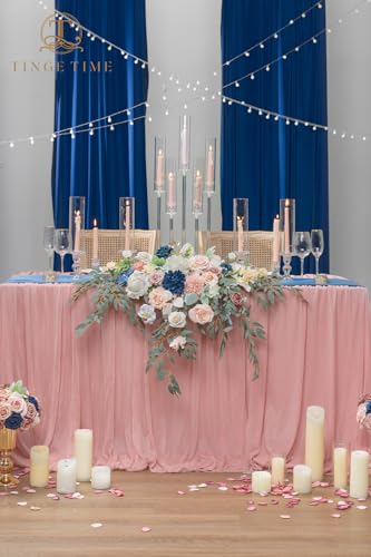 TINGE TIME Artificial Sweetheart Flower Swag with Tablecloth and Table Runner, Pack of 3 Floral Arrangement for Wedding Sweetheart Table Centerpiece Decoration (Dusty Rose & Navy Blue) - color: Dusty Rose & Navy Blue