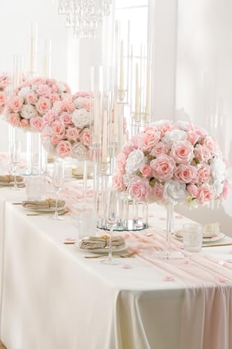 2pcs Large Artificial Flowers Centerpieces Decor for Tables Floral Arrangement Bouquet for Wedding Reception Aisle Ceremony Party Flowers Balls (Without Stand) (2pcs 15'' Pink) - color: 2pcs 15'' Pink