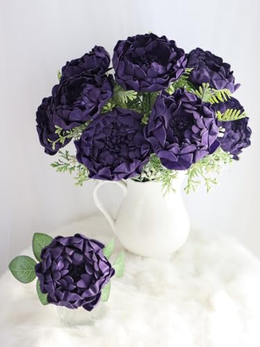 Artificial Flowers 16PCS 4" Deep Purple Blooming Peonies Fake Roses with Stem for DIY Wedding Bouquets Centerpieces Baby Shower Party Home Decorations - color: Deep Purple