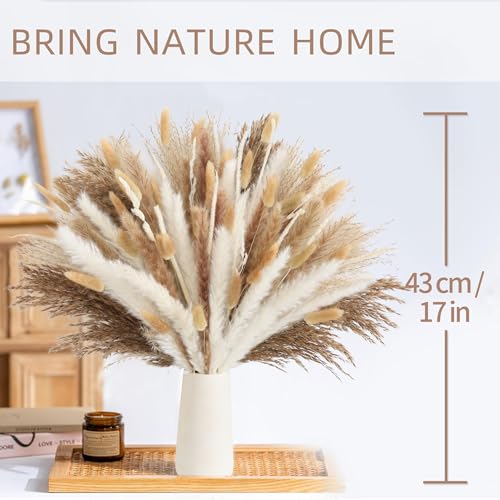 85pcs Natural Dried Pampas Grass Bouquet Boho Rustic Wedding and Home Decor Pampas Floral Arrangement for Living Room Bedroom Bathroom Office Party Decoration(17inch) - color: 85pc Pampas Gress