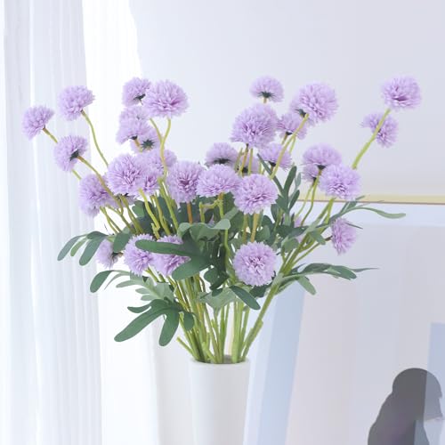 LVEFIT 10 Pcs Lavender Kiku Flower Fake Mums Long Stem Flowers,Faux Kiku Flower Bulk,Silk Flowers Mini Chrysanthemum Floral Arrangements,Artificial Flowers Chrysanth Mini Fake Flower - color: Lavender