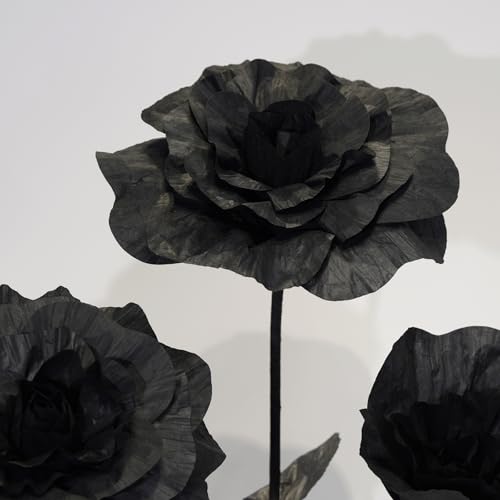 Oversized Black Roses Giant Artificial Flowers for Decoration with Stand,Large Paper Rose Sculpture for Wedding,Party,Retail Window Display,Photo Prop,Commercial & Event Decor - color: Black
