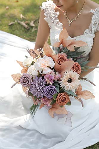rongflower Artificial Flowers Combo Set Fake Flower Leaf Box with Stems for DIY Wedding Bouquets Centerpieces Flower Arrangements Decorations Baby Shower Party Home Decorations Champagne Purple - color: Champagne Purple