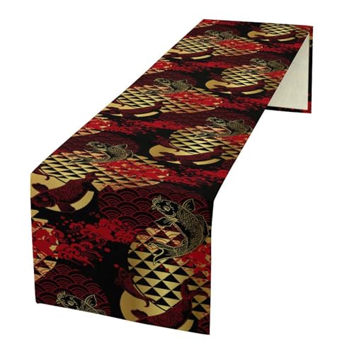 Japanese Table Runner, Oriental Traditional Koi Fish Art Printed Table Runner for Home Kitchen Dining Cafe Party Holiday 13x36in - color: Aisa-10, size: 13x36in