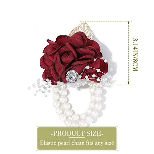 Wedding Bride Rose Wrist Corsage Red Bridesmaids Silk Wrist Flower Flowergirl Hand Floral Decor Bridal Prom Party Accessories for Women and Girls (A- Red) - color: A- Red