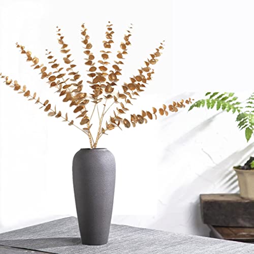 CATTREE Artificial Eucalyptus, Plastic Gold Plants Christmas Decorations Fake Shrubs Bushes for Indoor Home Table Centerpieces Hotel Hall Party Decor Wedding Planting Filler 30" Tall Golden 2 Pack - color: (Tall) Golden Eucalyptus Bud - 2 Pcs