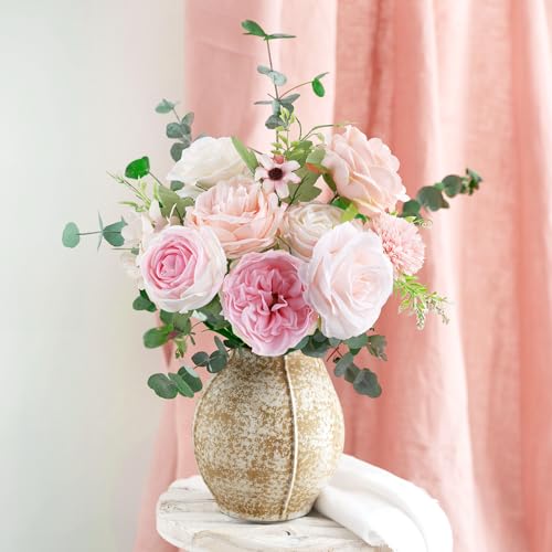 AmyHomie Blush Pink Artificial Flowers Combo Silk Rose Fake Flowers w/Stem for DIY Wedding Bouquets Centerpieces Arrangements Table Fall Decor Party Bridal Baby Shower Home Decorations - color: Blush Pink