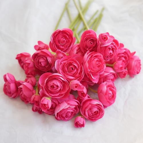 18 Pcs Ranunculus Artificial Flowers Hot Pink Faux Ranunculus Flowers Real Touch Mini for Wedding DIY Bouquets Home Decor Arrangements - color: Rose