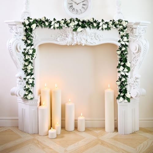 8Pcs 63Ft White Rose Garland, Fake Flower Vines, Artificial Vine Flowers, Rose Hanging Garland for Party Wedding, Garden, Room Table, Christmas, Backdrop Wall Arch Decor - color: White, size: 8Pcs-63Ft