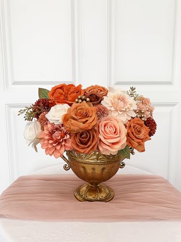 FACINOC Orange Roses Artificial Flowers Fall Fake Flower Bulk for DIY Wedding Bouquet Bridal Baby Shower Centerpiece Table Decorations Faux Floral Arrangements for Party Home Decor Cake Decorating - color: Orange, Fall Artificial Flowers
