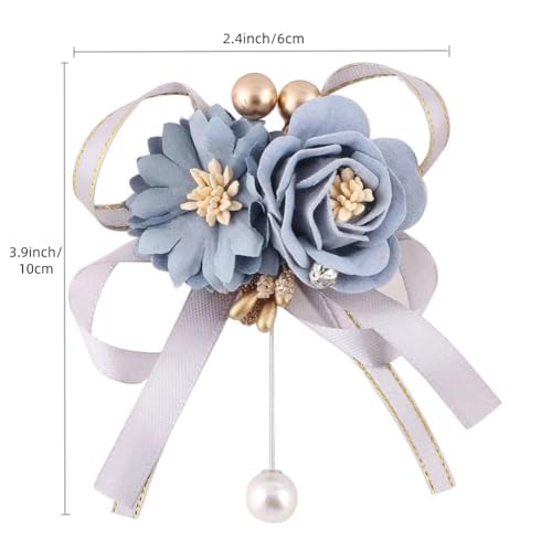 Dusty Blue Wrist Corsage and Boutonniere Set for Groom Groomsmen Men Suit Bride Bridesmaid Artificial Flower Wrist Corsage for Wedding Prom Homecoming Party Dusty Blue - color: 1 Boutonniere & 1 Wrist Corsage (Dusty Blue)