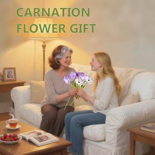 6Pcs Handmade Carnation Crochet Flower Bouquet, Completed Carnations Artificial Flower, Carnation Flower Wedding Bouquet (Purple) - color: Purple