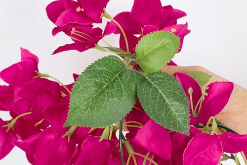 Artificial Hanging Flowers Bougainvillea, 2PCS UV Resistant Bougainvillea Silk Vine Flowers Fake Triangle Plum Blooming Faux Flower for Garden Porch Eave Wedding Wall Indoor Outdoor Decor (Rose Red) - color: Rose Red