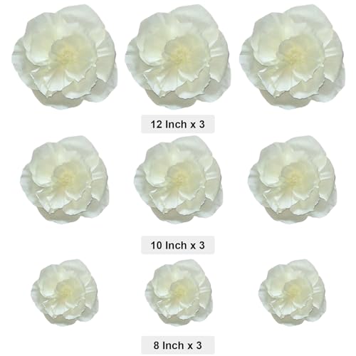 BRT Bearingshui Crepe Paper Flowers Decoration for Wall Total 9 Pcs, Artificial Flowers for Wedding Decor,Flower Backdrop Decor, Baby Bridal Shower Birthday Party, Beige 3D Wall Flowers Decor - color: Beige