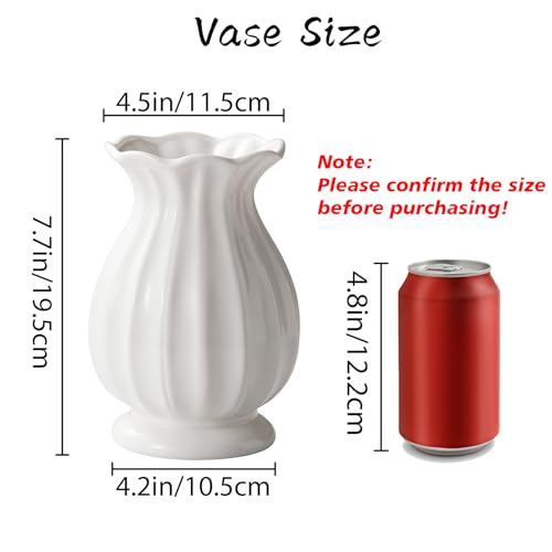 White Ceramic Vase, 7.8 Inch Flower Vase Home Decor Modern Decorative Vases for Bouquet, Unique Vases for Farmhouse Living Room Cabinet Table Centerpieces Wedding Decorations