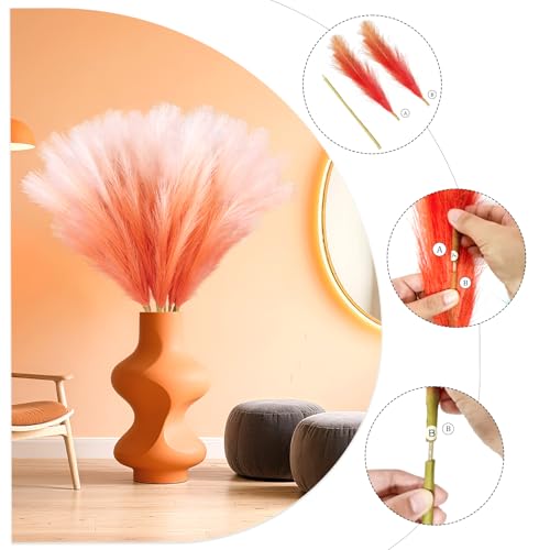 TORONTOKYO 8Pcs Orange Faux Pampas Grass Tall Decor, 35.4” Fluffy Artificial Pompous Grass Branches, Large Pampas Grass Reed Stems for Floor Vase Filler, Wedding, Baby Shower, Home Boho Fall Decor - color: Orange, size: 35.4inch-8Pcs