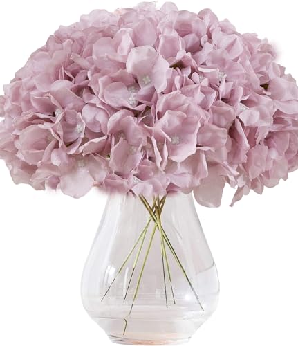 Artificial Hydrangea Flowers Dusty Purple Heads 10 Fake Hydrangea Silk Flowers for Wedding Centerpieces Bouquets DIY Floral Decor Home Decoration with Stems(VASE NOT Included) - color: 10pcs Dusty Purple, size: Large