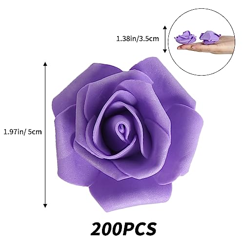 Foam Roses,200Pcs Purple Rose 1.97in Foam Flowers Artificial Rose Flower Heads for Crafts DIY Wedding Centerpieces Arrangements Home Decorations(Purple) - color: Purple