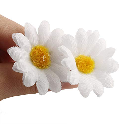 E-outstanding Silk Daisy Flower Head 100PCS 1.5Inch White Artificial Gerbera Fake Flowers Heads for Wedding Party,Home Decoration and DIY Craft