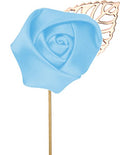 Flairs New York Gentleman's Essentials Premium Handmade Flower Lapel Pin Boutonniere - color: Baby Blue [Rose Gold Leaf]