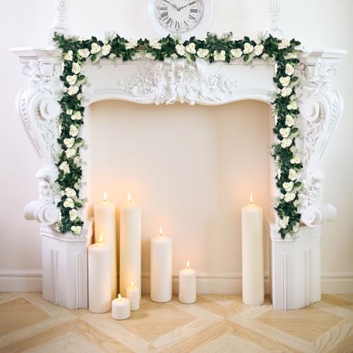 4Pcs 28Ft White Rose Garland, Fake Flower Vines, Artificial Vine Flowers, Rose Hanging Garland for Party Wedding, Garden, Room Table, Christmas, Backdrop Wall Arch Decor - color: White, size: 4Pcs 28Ft