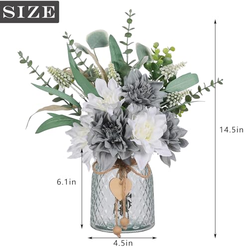 Faux Flowers with Vase,Artificial Silk Flowers in Vase, Fake Plant Eucalyptus and Willow,Flower Arrangement for Home Farmhouse kitchen Dining Table Centerpiece Decorations Table Decor (Grey Blue) - color: Grey Blue