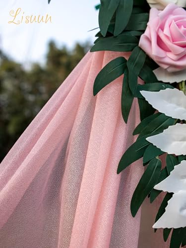 Lisuun Artificial Wedding Arch Flowers with Chiffon Runner, Pack of 3 | Includes 2 Flower Swags, 1 20ft Chiffon Runner and Zip Ties for Wedding Arches, Arbors and Backdrops - color: Blush&pink