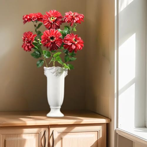 Artificial Chrysanthemums, Daisy Silk Flowers 6 Stems, Aster & Zinnia-Like Large Blooms in Gradient Colors, 24.8" Long Faux Marguerite for Indoor Outdoor Home Decor(Wine red) - color: Wine Red