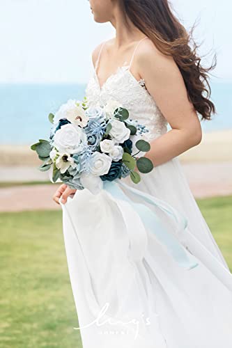Ling's moment Wedding Artificial Flowers Package, Bridal Bouquet, Bridesmaid Bouquets, Boutonniere for Men, Rose Petals.Blue - color: Blu-blue
