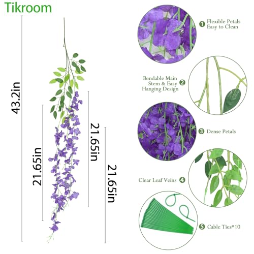 10 Pack Artificial Wisteria Hanging Flowers 3.6 Feet/Piece White Dense Fake Wisteria Vine Ratta Hanging Garland Silk Flowers String for Home Wedding Arch Wall Party Garden Decor - color: Purple