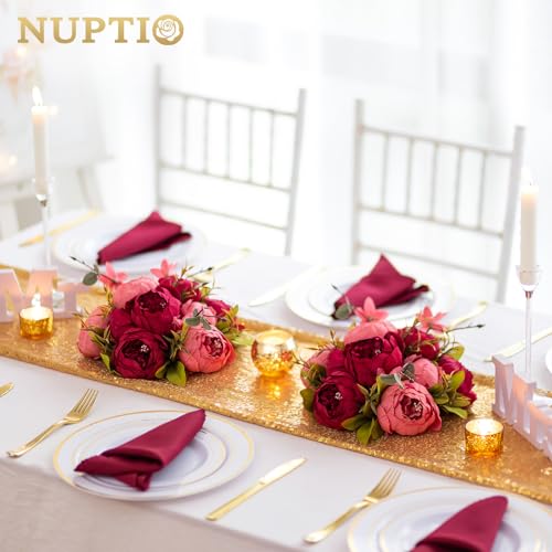 NUPTIO Flower Balls Flowers for Centerpieces: 2 Pcs 9.4 inch Diam Pink & Red Artificial Peony Fake Flower Ball Arrangement Bouquet Center Pieces for Tables Wedding Centerpiece Decorations - color: Pink & Dark Red