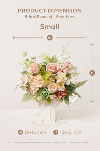 Ling's moment Coral Pink Wedding Bouquets for Bride, Blush Garden Bridal Bouquets for Bride, 13 Inch Free Form Artificial Wedding Flower Bouquet - color: Pk-blush Garden, size: Small 13 Inch