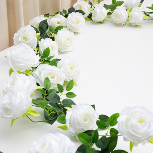 Bendable Artificial Flower Garland Faux Rose Vine Hanging Floral Garland for Wall Decor Trellis Fence Home Room Garden Wedding Decoration(White, 1pcs) - color: White, size: 1pcs