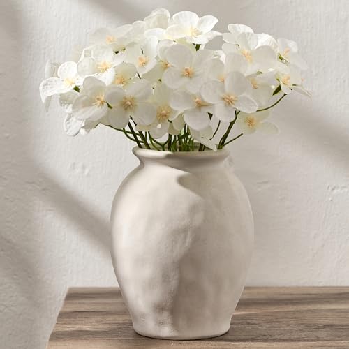 5.94" Ceramic Vase for Home Decor, Decorative Terracotta Farmhouse Rustic Vases for Living Room Kitchen Bedroom Bathroom Entryway Mantel Table, Pottery Vases for Pampas Grass Fresh Dried Flowers - color: Off-white- 5.94"