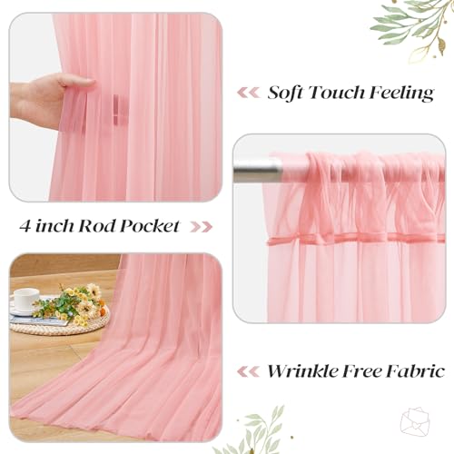 10ft x 10ft Dusty Rose Backdrop Curtain with Lights String for Parties, Sheer Tulle Wedding Photo Backdrops Drapes for Baby Shower Birthday Party Decorations Background for Photography - color: Dusty Rose, size: W5' x H10'(2 panels)