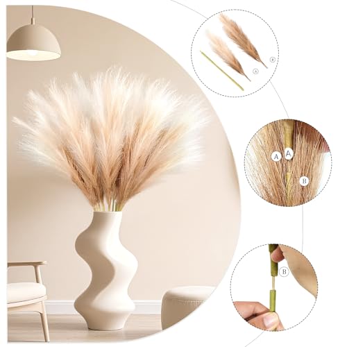 TORONTOKYO 8Pcs Faux Pampas Grass Tall Decor, 35.4” Fluffy Large Artificial Pompous Grass Branches, Bulrush Reed Grass Stems for Floor Vase Filler, Wedding, Baby Shower, Home Boho Decor (Beige Mixed) - color: Beige, size: 35.4inch-8Pcs