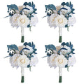 MOJUN Wedding Bouquet for Bridesmaids Set of 4, Artificial Rose Bride Bouquets for Wedding Dusty Blue Flowers Bouquets Romantic Wedding Bouquets for Valentine's Day Party, 4 Pack - color: Dusty Blue Bouquet B 4pack