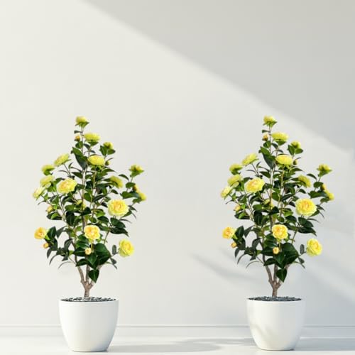 Artificial Camellia Tree 3.4ft Fake Trees pseudophyte (2, Yellow)