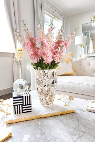 6PCS Pink Artificial Flowers 33" Pink Delphinium Silk Flowers Long Stem Fake Pink Flowers for Wedding Centerpieces for Home Tables Party Decor (Pink) - color: Pink