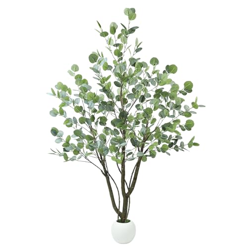 Caxchiling Artificial Eucalyptus Tree 5FT, Fake Tree for Indoor Outdoor, Lifelike Faux Large Floor Plants with Heavy Trunk with Vines and Ball-Shaped Pot, Home Office Living Room Bedroom Doorway Decor - color: Eucalyptus, size: 5ft
